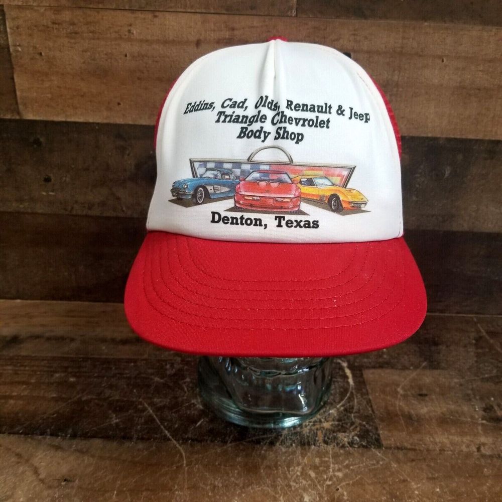 Vintage Snapback Eddins Body Shop  Mesh Trucker Cap Triangle Chevrolet USA Made